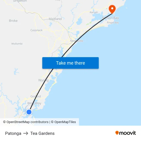 Patonga to Tea Gardens map