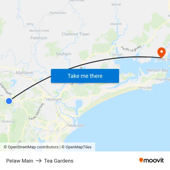 Pelaw Main to Tea Gardens map