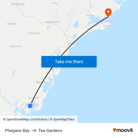 Phegans Bay to Tea Gardens map