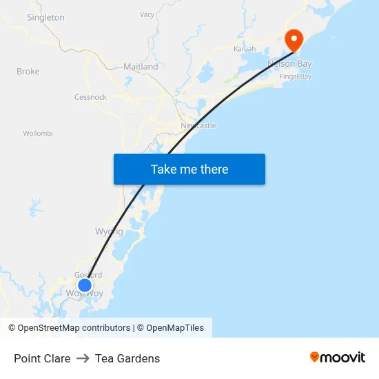 Point Clare to Tea Gardens map