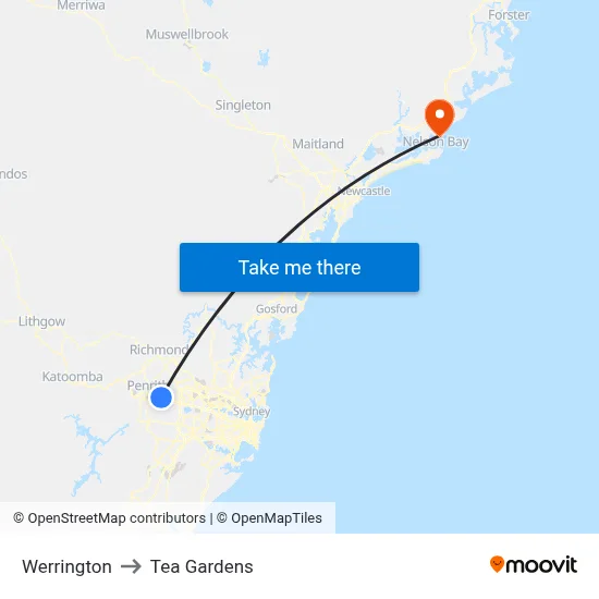 Werrington to Tea Gardens map