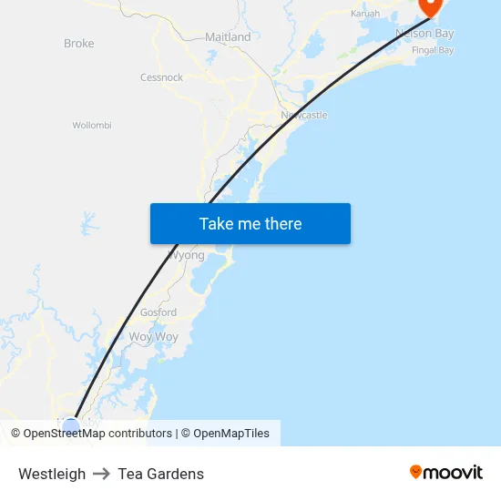 Westleigh to Tea Gardens map