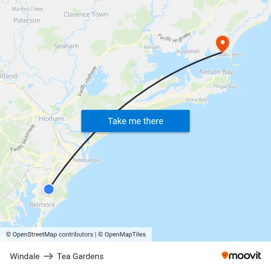 Windale to Tea Gardens map