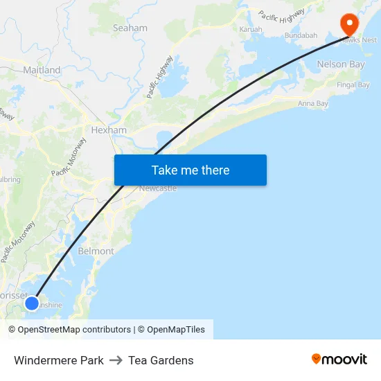 Windermere Park to Tea Gardens map