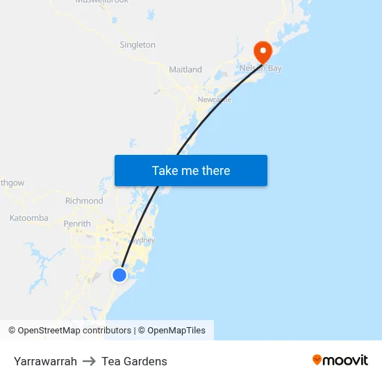 Yarrawarrah to Tea Gardens map