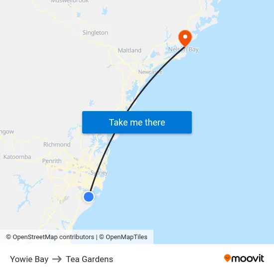 Yowie Bay to Tea Gardens map