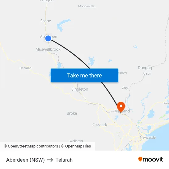 Aberdeen (NSW) to Telarah map