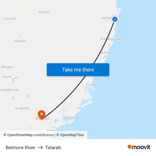 Belmore River to Telarah map