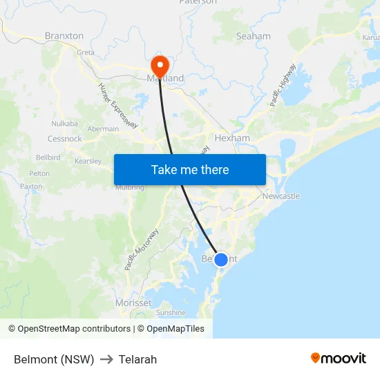 Belmont (NSW) to Telarah map
