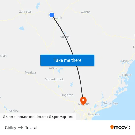 Gidley to Telarah map