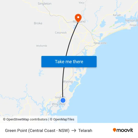Green Point (Central Coast - NSW) to Telarah map