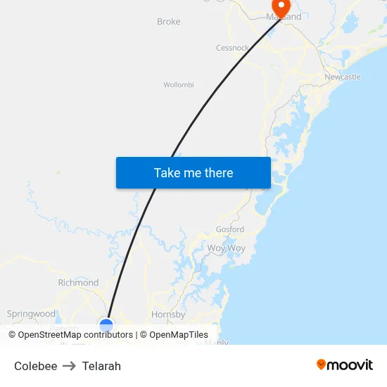 Colebee to Telarah map