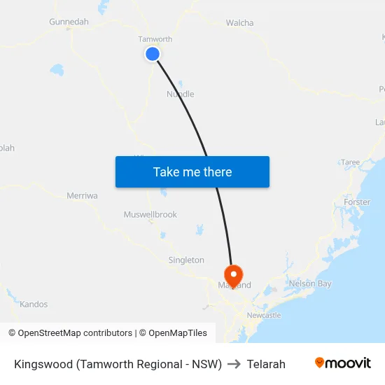 Kingswood (Tamworth Regional - NSW) to Telarah map