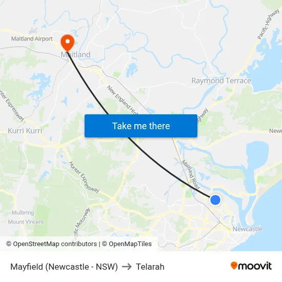 Mayfield (Newcastle - NSW) to Telarah map