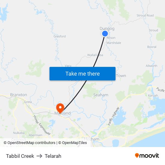 Tabbil Creek to Telarah map