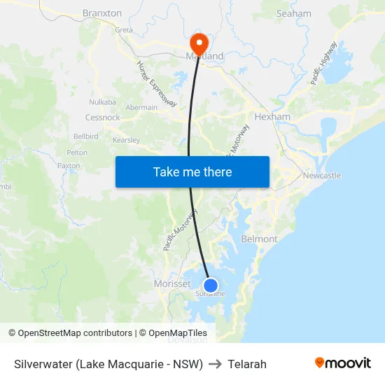 Silverwater (Lake Macquarie - NSW) to Telarah map