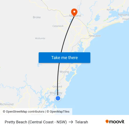 Pretty Beach (Central Coast - NSW) to Telarah map