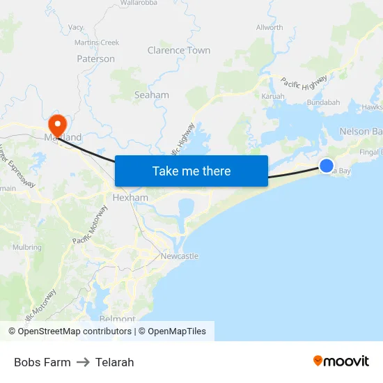 Bobs Farm to Telarah map