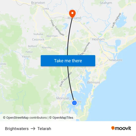 Brightwaters to Telarah map