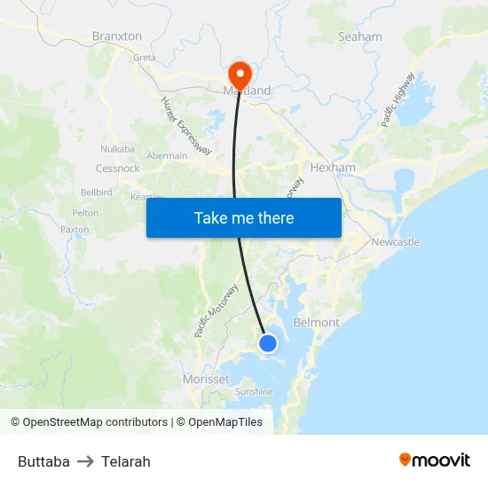 Buttaba to Telarah map