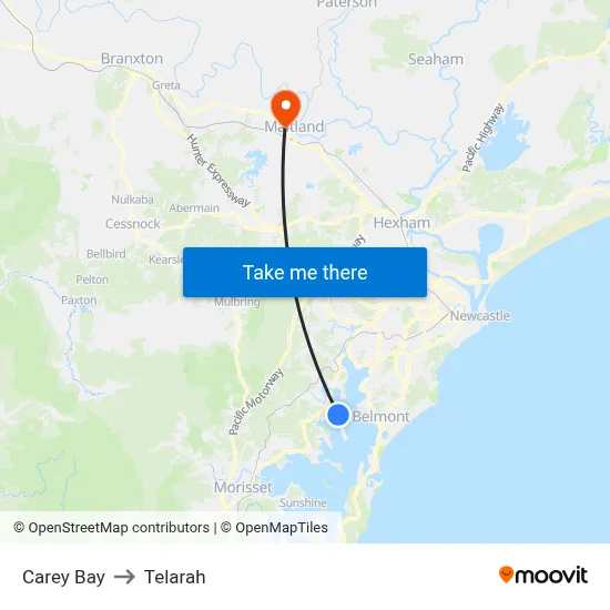 Carey Bay to Telarah map