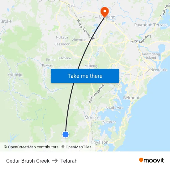 Cedar Brush Creek to Telarah map