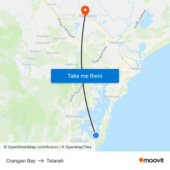 Crangan Bay to Telarah map