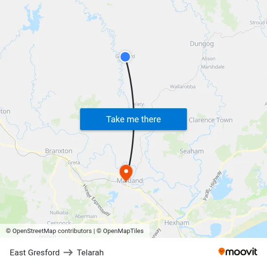 East Gresford to Telarah map