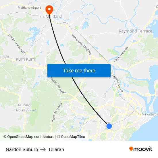 Garden Suburb to Telarah map