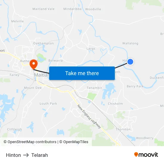 Hinton to Telarah map