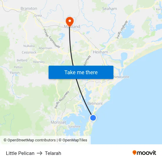 Little Pelican to Telarah map