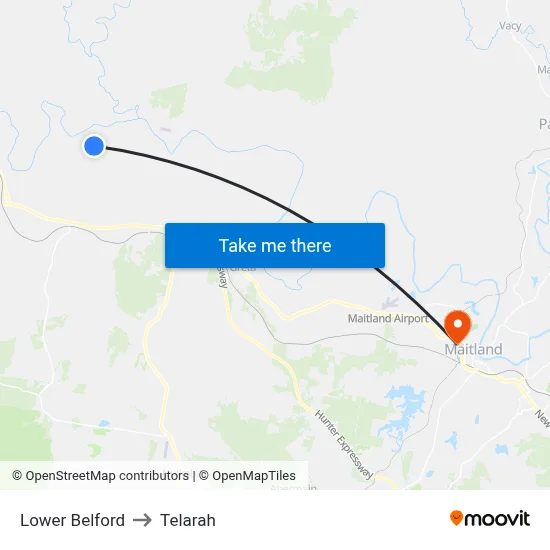 Lower Belford to Telarah map