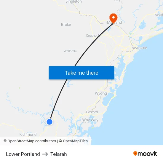 Lower Portland to Telarah map