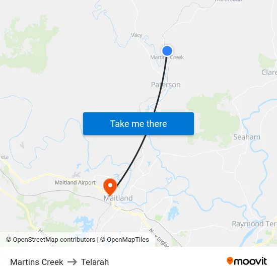 Martins Creek to Telarah map