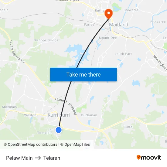 Pelaw Main to Telarah map