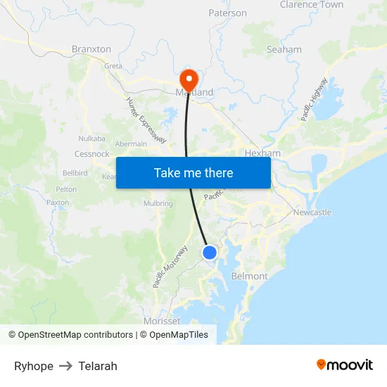 Ryhope to Telarah map
