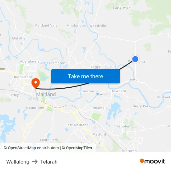 Wallalong to Telarah map