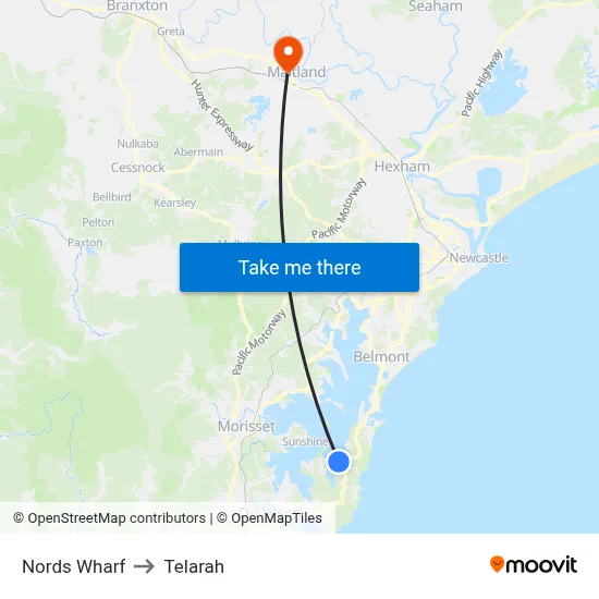 Nords Wharf to Telarah map