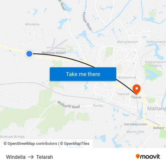 Windella to Telarah map