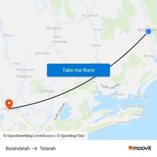 Bulahdelah to Telarah map