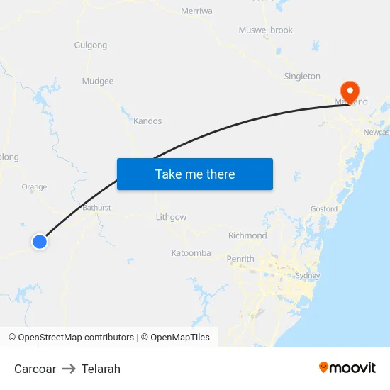 Carcoar to Telarah map
