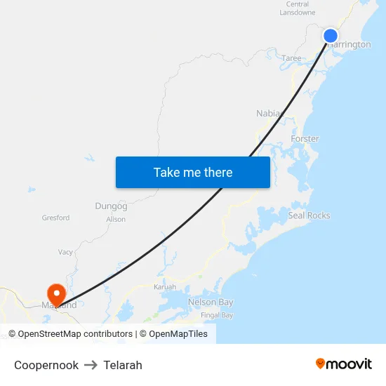 Coopernook to Telarah map