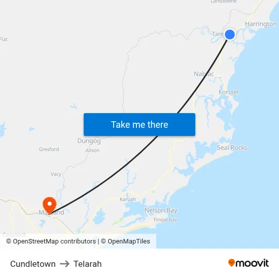 Cundletown to Telarah map