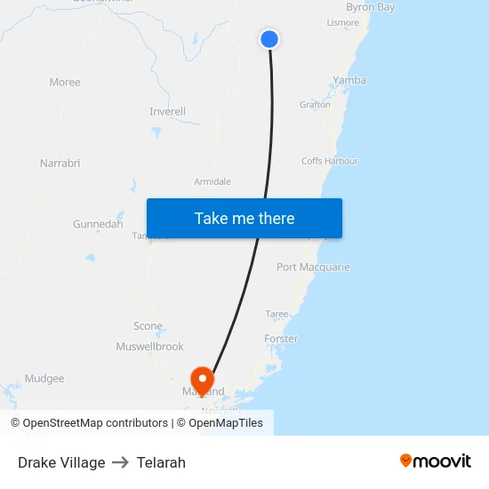 Drake Village to Telarah map