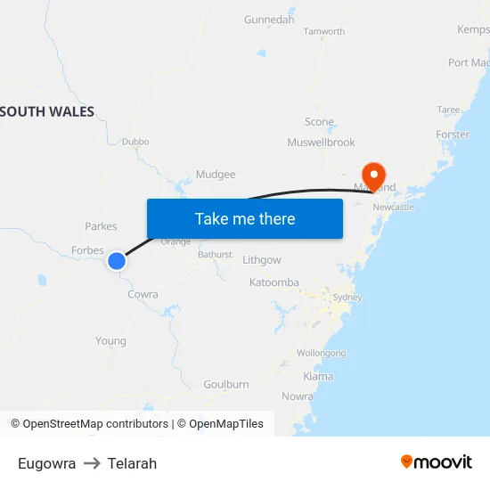Eugowra to Telarah map