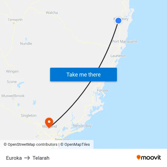 Euroka to Telarah map