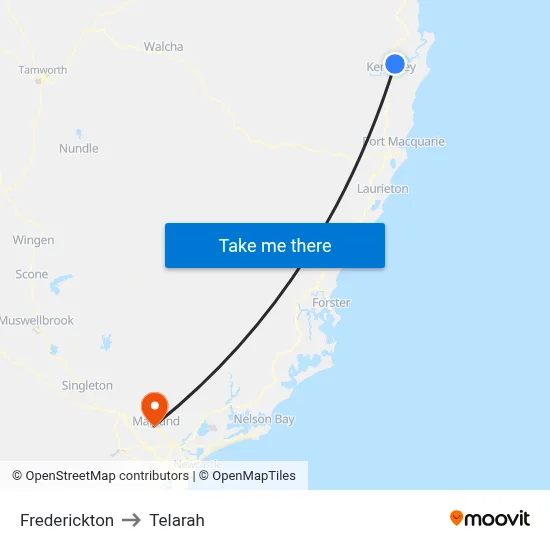 Frederickton to Telarah map