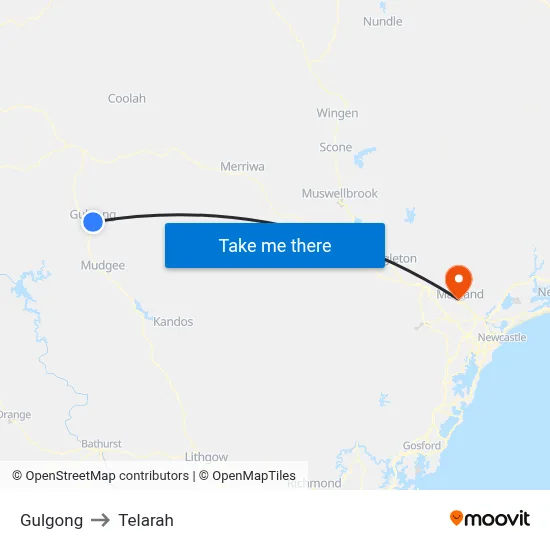 Gulgong to Telarah map