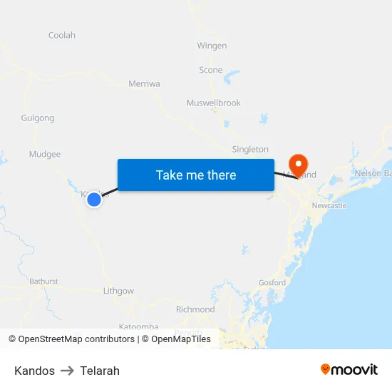Kandos to Telarah map