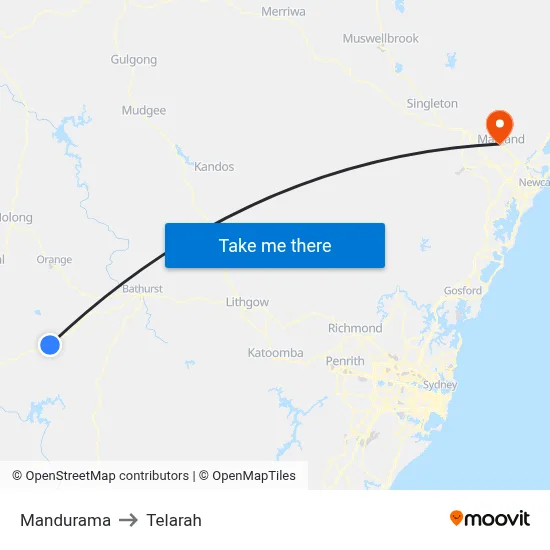 Mandurama to Telarah map